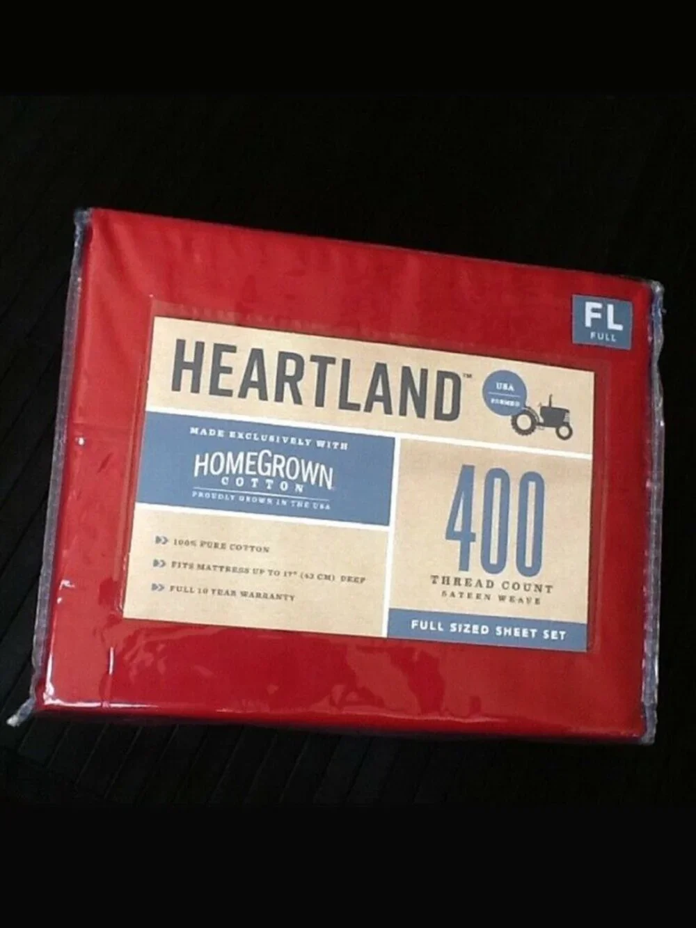 new RED Heartland 400 Thread Count 100% Cotton Sateen Weave FULL Sheet Set